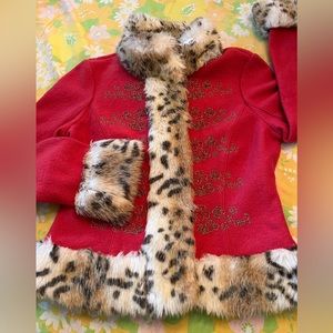 Classiques Entier Merino Wool Jacket Faux Fur Trim w/ embroidery detail size L